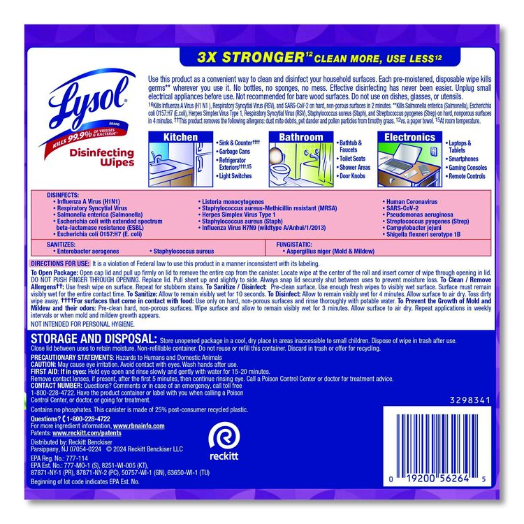 Disinfecting Wipes, 1-Ply, 7 x 7.25, Lavender and Cotton Blossom, White, 80 Wipes/Canister