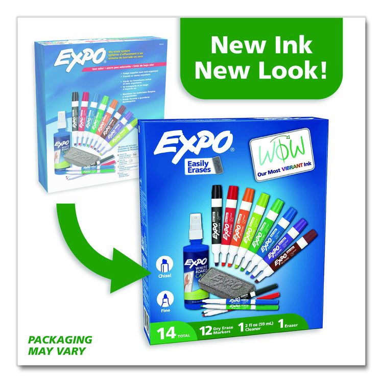 Low-Odor Dry Erase Marker, Eraser and Cleaner Kit, Medium Assorted Tips, Assorted Colors, 12/Set