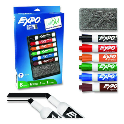 Low-Odor Dry Erase Marker and Organizer Kit, Broad Chisel Tip, Assorted Colors, 6/Set