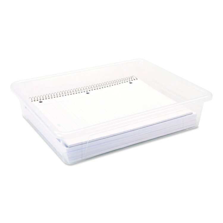 Storage Tray, Flat, 1.69 gal, 10.65" x 13.17" x 2.96", Translucent, 5/Pack