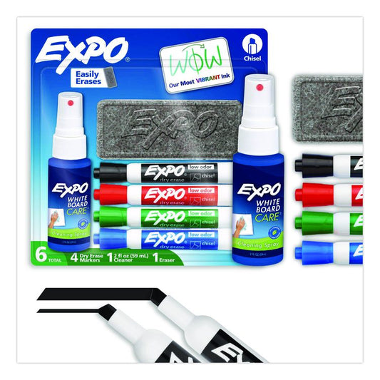 Low-Odor Dry Erase Marker Starter Set, Broad Chisel Tip, Assorted Colors, 4/Set