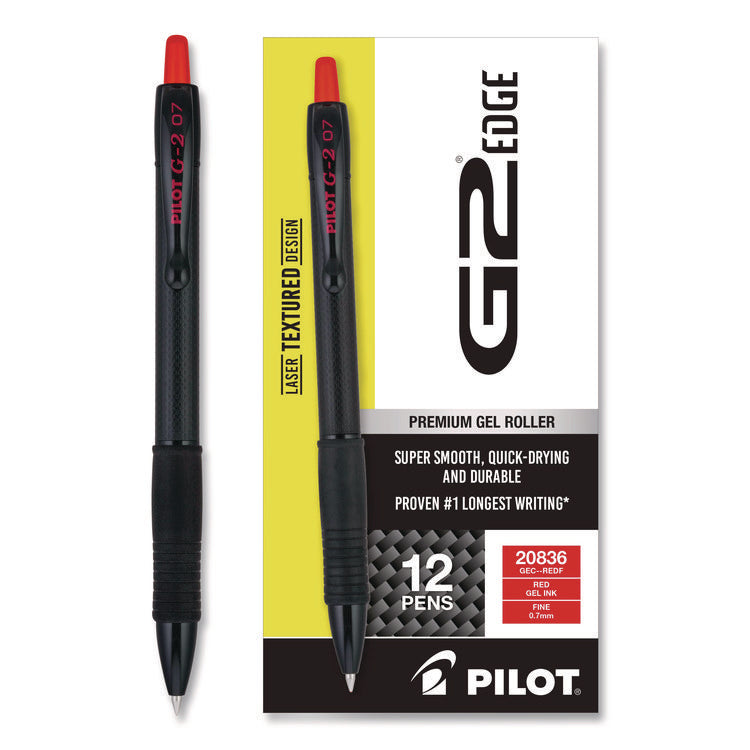G2 Edge Premium Gel Roller Pen, Retractable, Fine 0.7 mm, Red Ink, Black/Red Barrel, Dozen
