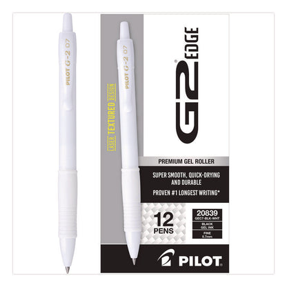 G2 Edge Premium Gel Roller Pen, Retractable, Fine 0.7 mm, Black Ink, White Barrel, Dozen