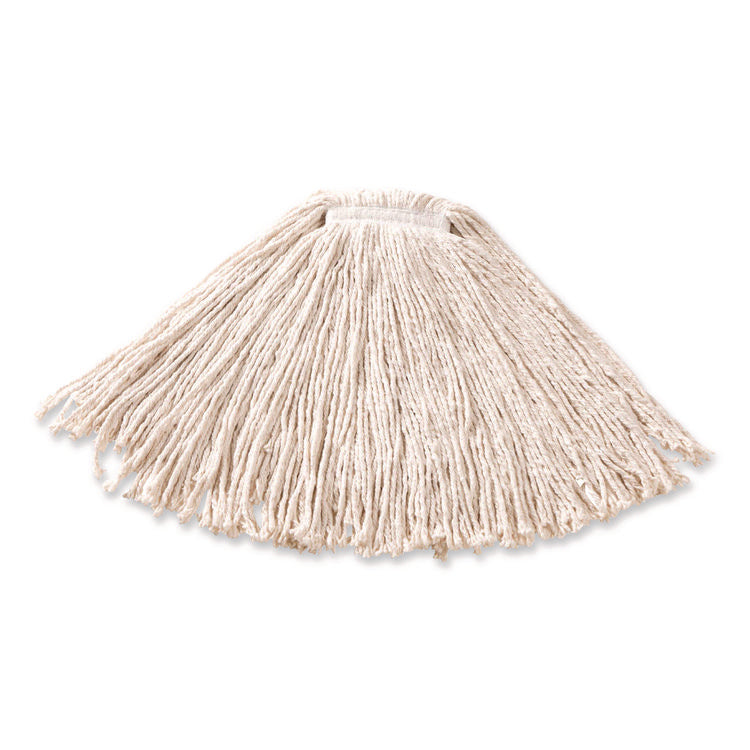 Non-Launderable Premium Cut-End Cotton Wet Mop Head, 16 oz, White, 1" White Band, 12/Carton