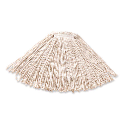 Non-Launderable Premium Cut-End Cotton Wet Mop Head, 16 oz, White, 1" White Band, 12/Carton