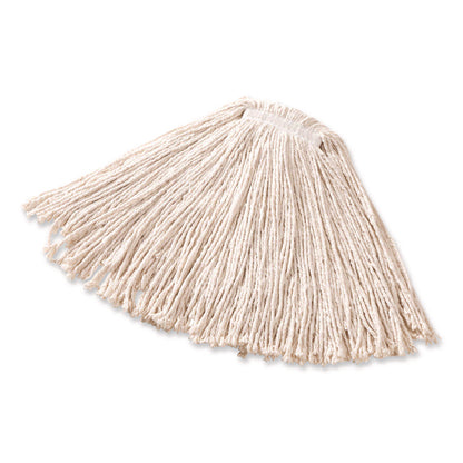 Non-Launderable Premium Cut-End Cotton Wet Mop Head, 16 oz, White, 1" White Band, 12/Carton