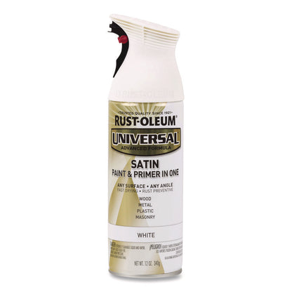 Universal Premium Spray Paint, Satin White, 12 oz Aerosol Can, 6/Carton