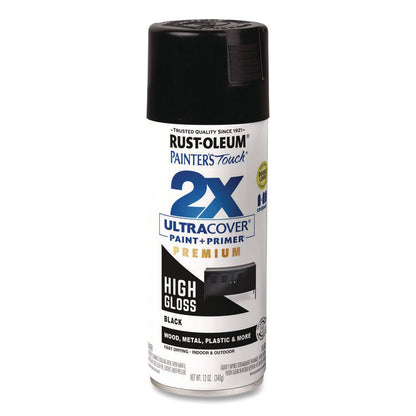 Painter's Touch 2X Ultra Cover Spray Paint, High Gloss Black, 12 oz Aerosol Can, 6/Carton