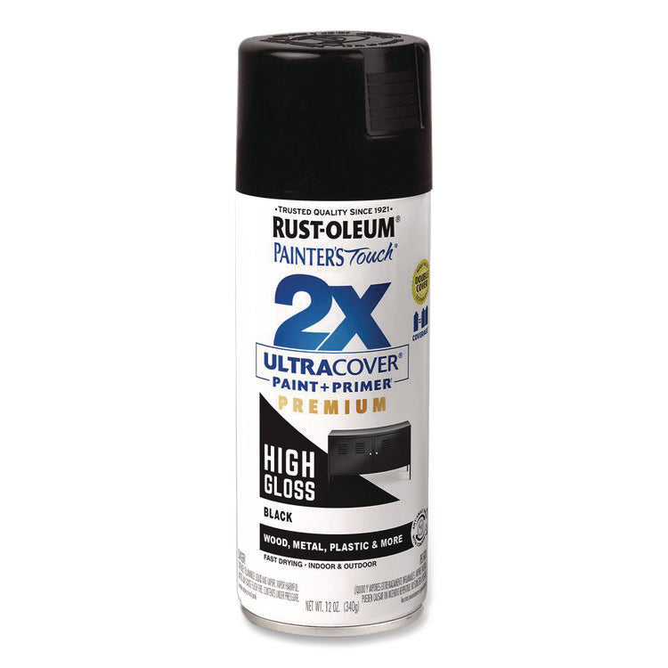 Painter's Touch 2X Ultra Cover Spray Paint, High Gloss Black, 12 oz Aerosol Can