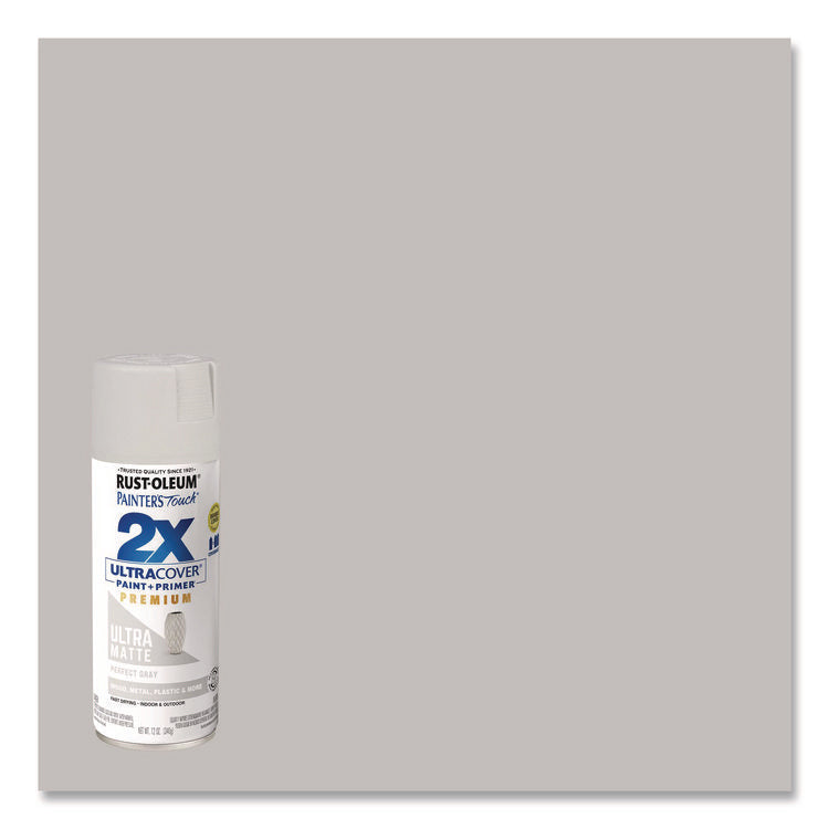 Painter's Touch 2X Ultra Cover Spray Paint, Ultra Matte Gray, 12 oz Aerosol Can, 6/Carton