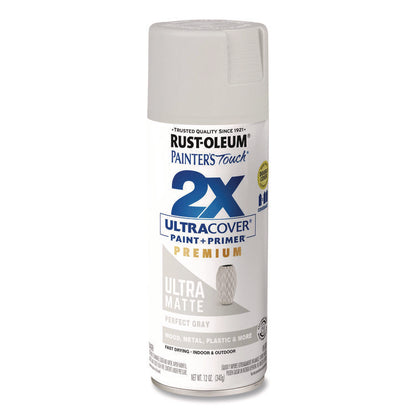 Painter's Touch 2X Ultra Cover Spray Paint, Ultra Matte Gray, 12 oz Aerosol Can, 6/Carton