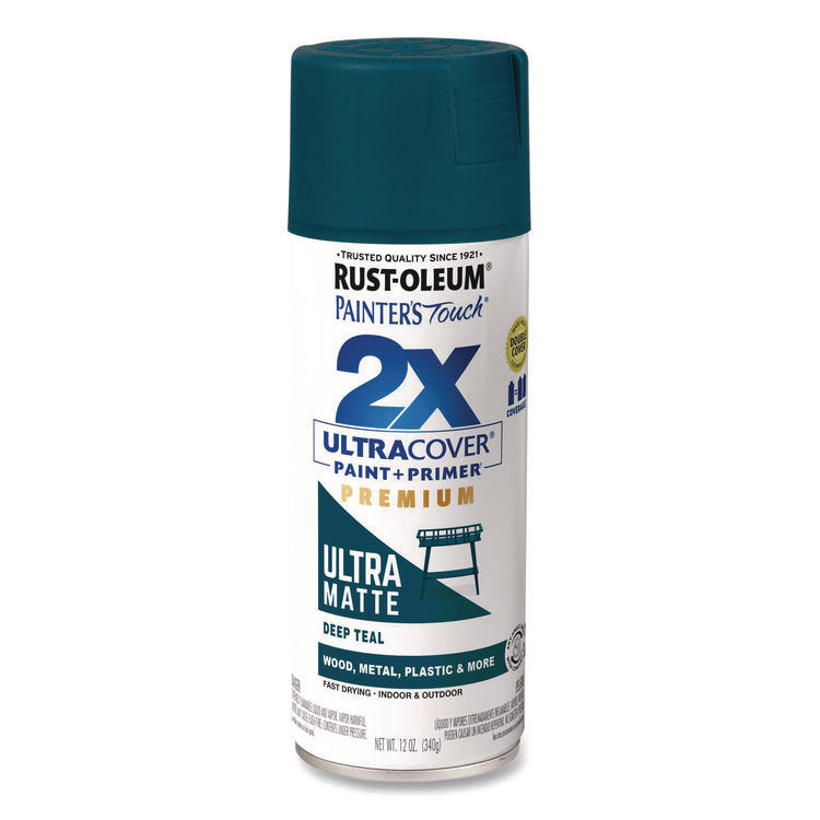 Painter's Touch 2X Ultra Cover Spray Paint, Ultra Matte Teal, 12 oz Aerosol Can, 6/Carton