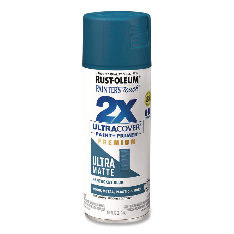 Painter's Touch 2X Ultra Cover Spray Paint, Ultra Matte Blue, 12 oz Aerosol Can, 6/Carton