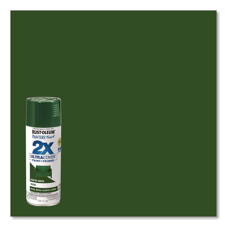 Painter's Touch 2X Ultra Cover Spray Paint, Gloss Hunter Green, 12 oz Aerosol Can, 6/Carton