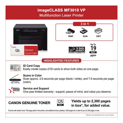 imageCLASS MF3010VP Wireless Multifunction Laser Printer, Copy/Print/Scan