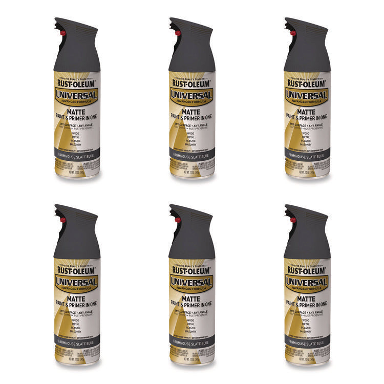 Universal Premium Spray Paint, Matte Slate Blue, 12 oz Aerosol Can, 6/Carton