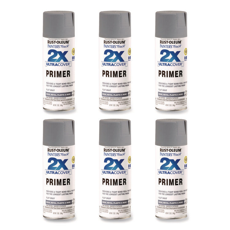 Painter's Touch 2X Ultra Cover Spray Paint, Flat Gray, 12 oz Aerosol Can, 6/Carton