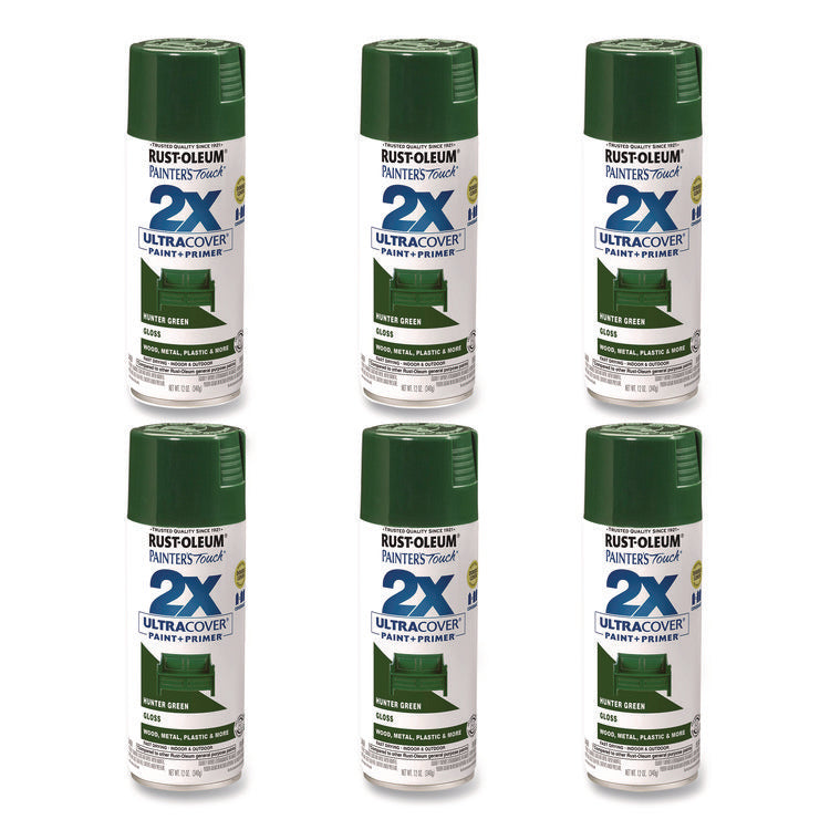 Painter's Touch 2X Ultra Cover Spray Paint, Gloss Hunter Green, 12 oz Aerosol Can, 6/Carton