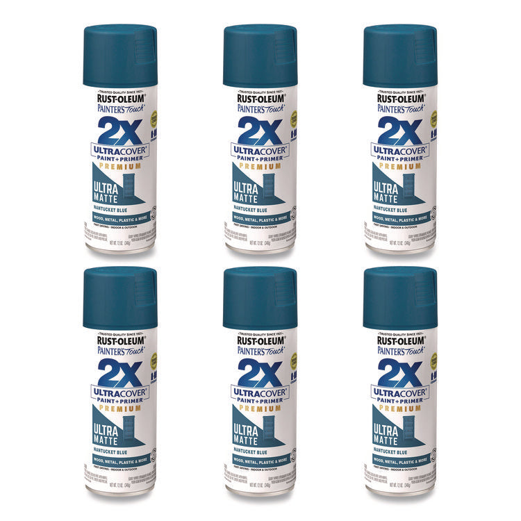 Painter's Touch 2X Ultra Cover Spray Paint, Ultra Matte Blue, 12 oz Aerosol Can, 6/Carton