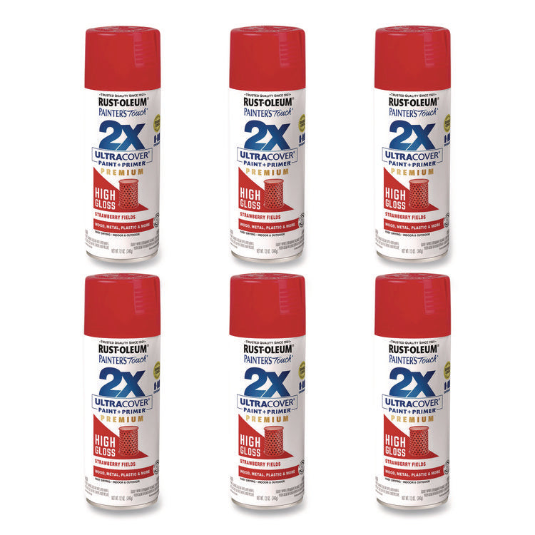 Painter's Touch 2X Ultra Cover Spray Paint, High Gloss Strawberry Fields, 12 oz Aerosol Can, 6/Carton