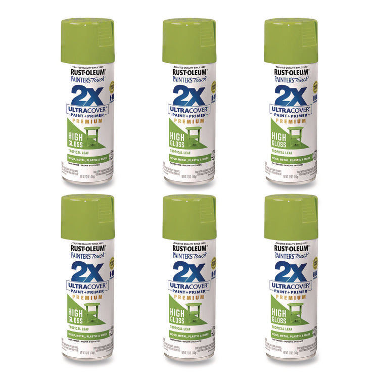 Painter's Touch 2X Ultra Cover Spray Paint, High Gloss Tropical Leaf, 12 oz Aerosol Can, 6/Carton