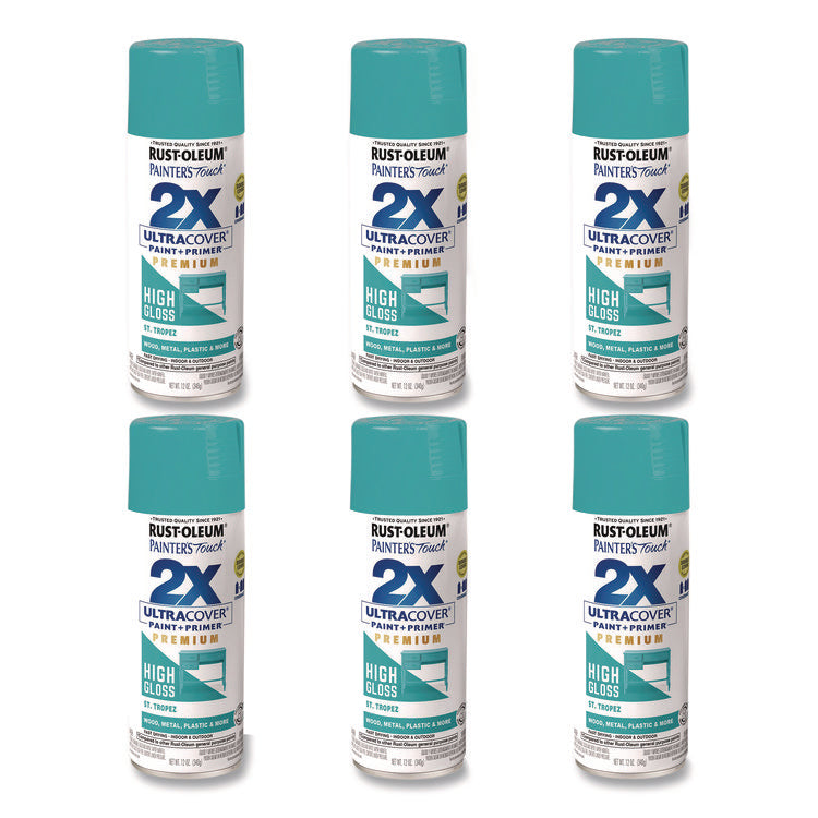 Painter's Touch 2X Ultra Cover Spray Paint, High Gloss St. Tropez, 12 oz Aerosol Can, 6/Carton