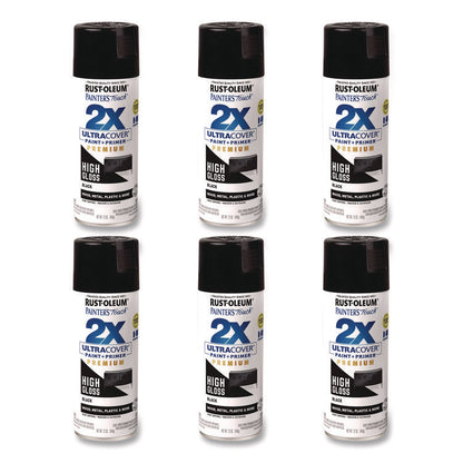 Painter's Touch 2X Ultra Cover Spray Paint, High Gloss Black, 12 oz Aerosol Can, 6/Carton