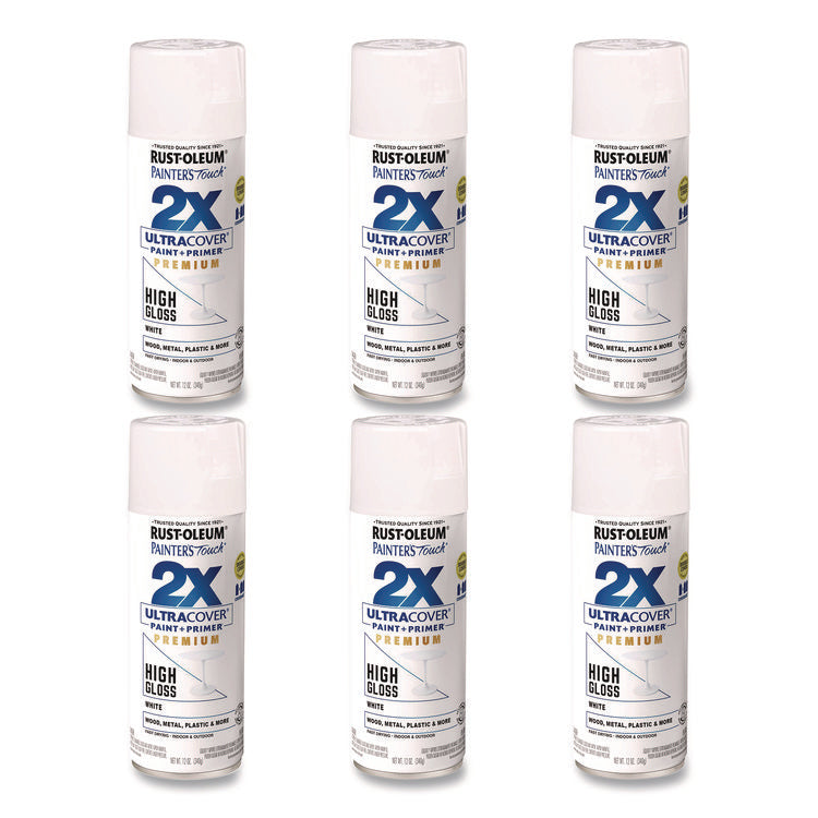 Painter's Touch 2X Ultra Cover Spray Paint, High Gloss White, 12 oz Aerosol Can, 6/Carton