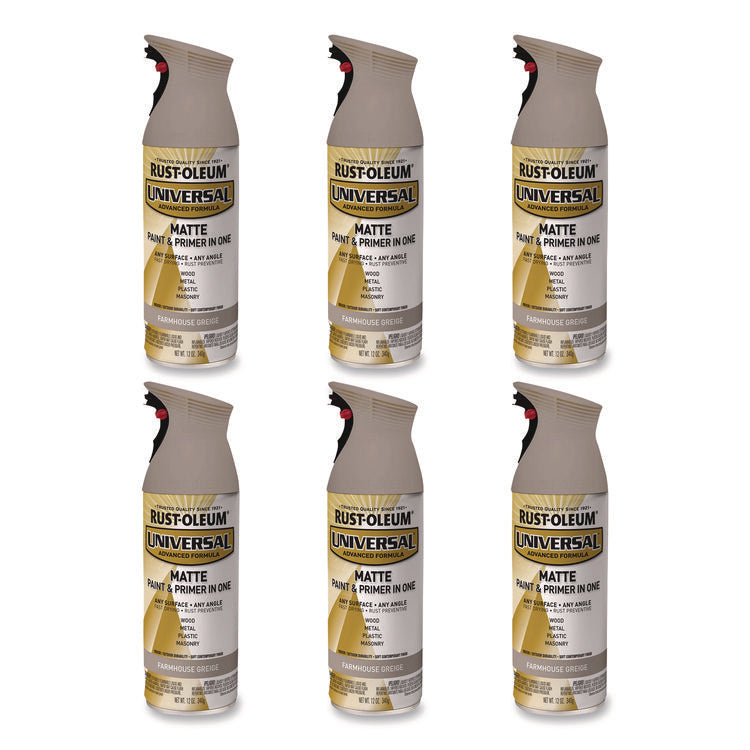 Universal Premium Spray Paint, Matte Greige, 12 oz Aerosol Can, 6/Carton