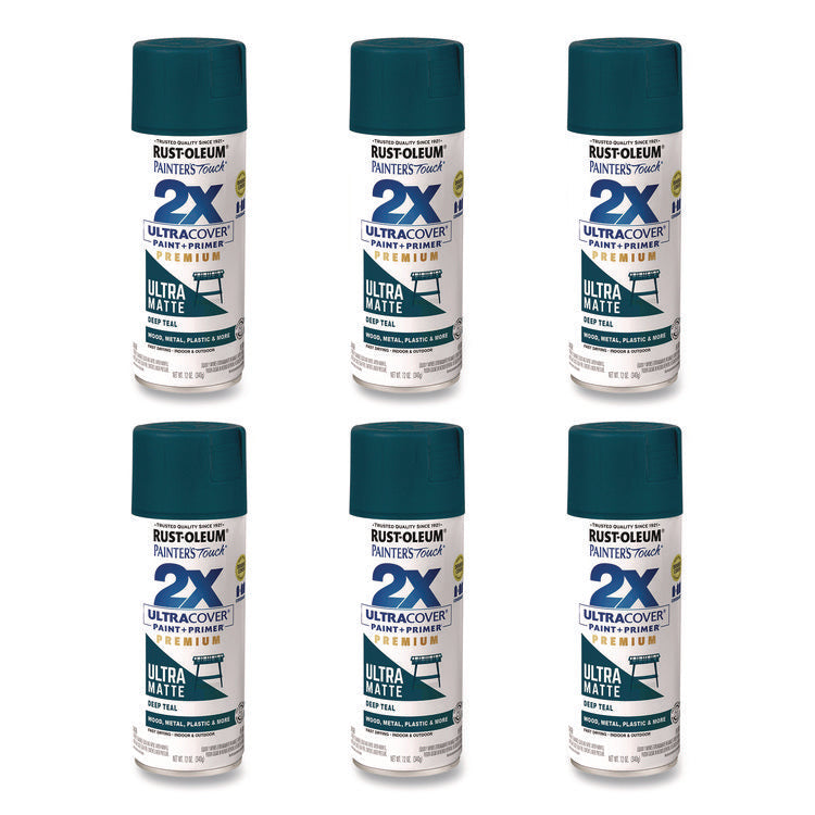 Painter's Touch 2X Ultra Cover Spray Paint, Ultra Matte Teal, 12 oz Aerosol Can, 6/Carton