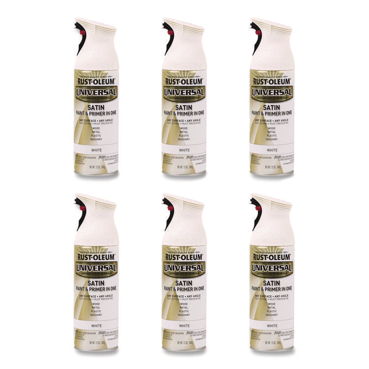 Universal Premium Spray Paint, Satin White, 12 oz Aerosol Can, 6/Carton