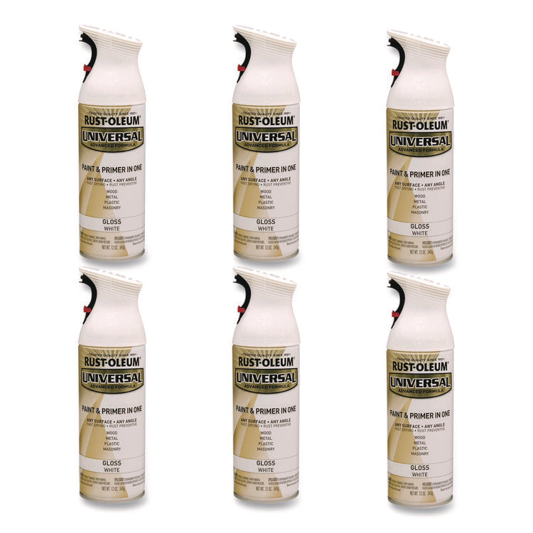 Universal Premium Spray Paint, Gloss White, 12 oz Aerosol Can, 6/Carton
