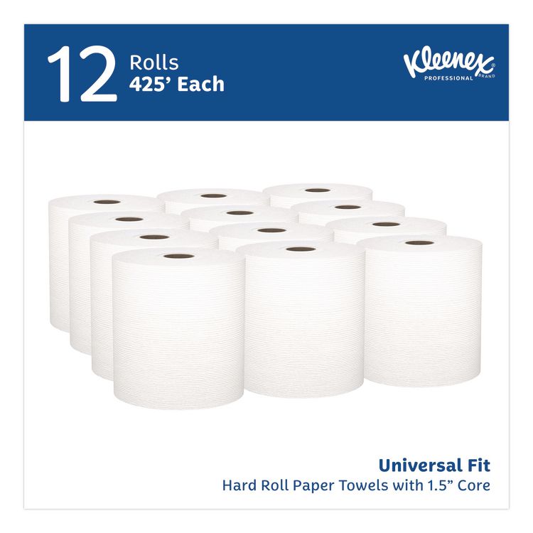Universal Hard Roll Paper Towels with Premium Absorbency Pockets, 1-Ply, 8" x 425 ft, 1.5" Core, White, 12 Rolls/Carton