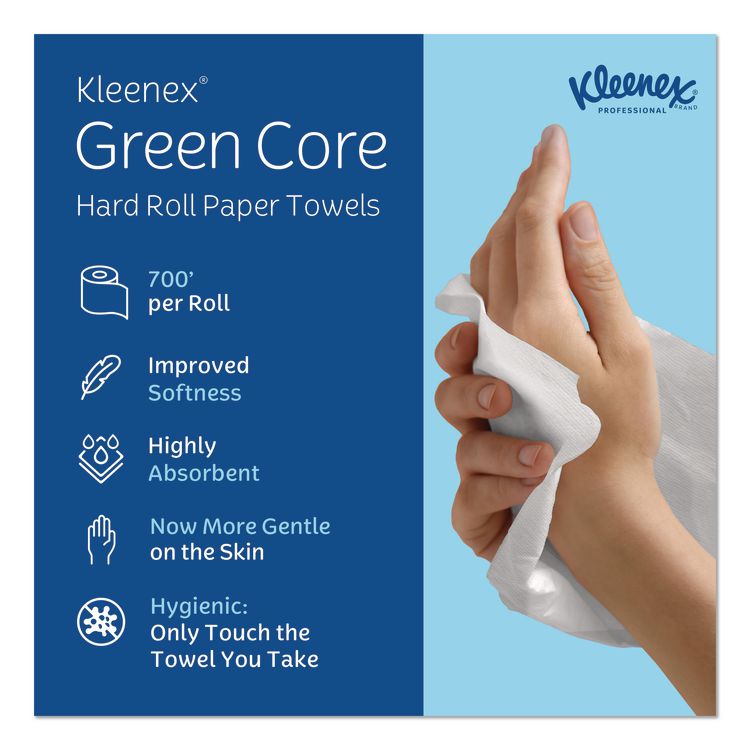 Hard Roll Paper Towels with Premium Absorbency Pockets with Colored Core, Green Core, 1-Ply, 7.5" x 700 ft, White, 6 Rolls/CT