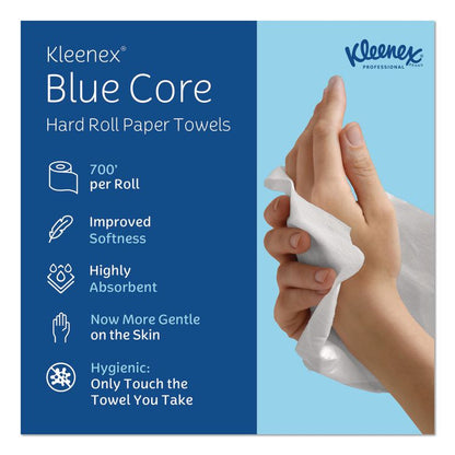 Hard Roll Paper Towels with Premium Absorbency Pockets with Colored Core, Blue Core, 1-Ply, 7.5" x 700 ft, White, 6 Rolls/CT