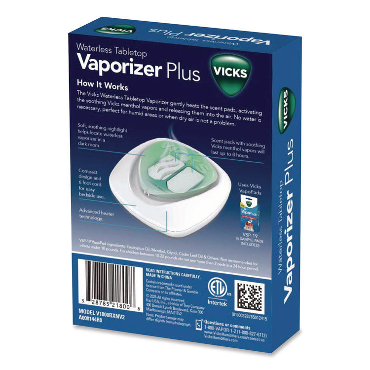 Waterless Tabletop Vaporizer Plus,1.9 x 5.3 x 7.5, White/Mint Green