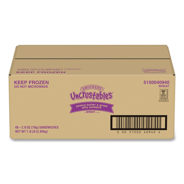 UNCRUSTABLES Peanut Butter and Grape Jelly on Wheat Bread, 2.6 oz Bag, 48/Carton