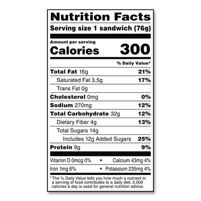 UNCRUSTABLES Peanut Butter and Grape Jelly on Wheat Bread, 2.6 oz Bag, 48/Carton