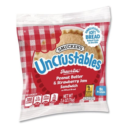 UNCRUSTABLES Peanut Butter and Strawberry Jam on Wheat Bread, 2.6 oz Bag, 48/Carton
