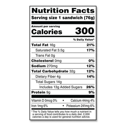 UNCRUSTABLES Peanut Butter and Strawberry Jam on Wheat Bread, 2.6 oz Bag, 48/Carton