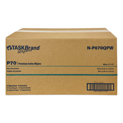 TASKBrand P70 Series Premium Wiper, 11 x 13, Unscented, 75/Pack, 12 Packs/Carton