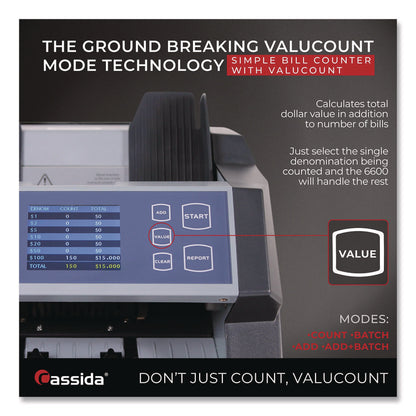 6600 UV/MG Top Loading Bill Counter, 1,400 bills/min, 10.2" x 11" x 8.1", Gray