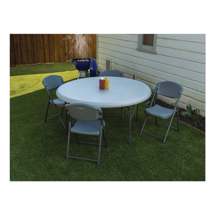 Rough n Ready Commercial Folding Chair, Supports Up to 350 lb, 18" Seat Height, Charcoal Seat/Back, Charcoal Base, 4/Pack