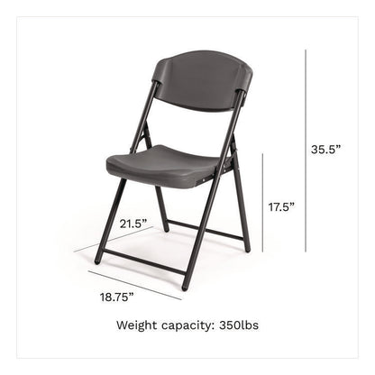 Rough n Ready Commercial Folding Chair, Supports Up to 350 lb, 18" Seat Height, Charcoal Seat/Back, Charcoal Base, 4/Pack