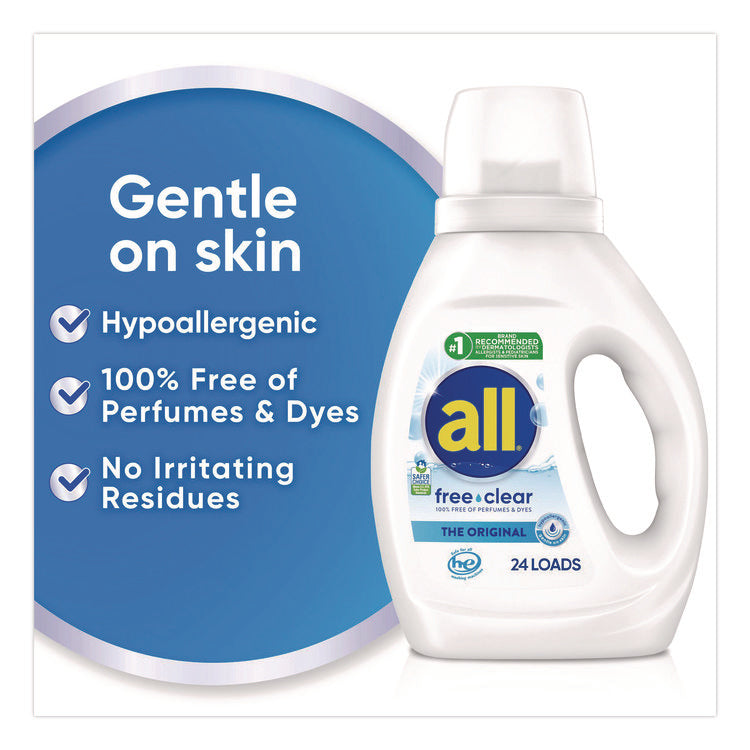 Free Clear HE Laundry Detergent, 24 Loads, Unscented, 30 oz Bottle, 6/Carton