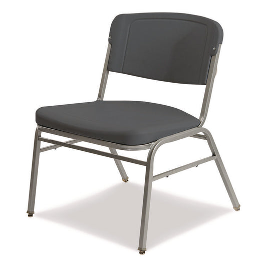 Rough n Ready Wide-Format Big and Tall Stack Chair, Supports 500 lb, 18.5" Seat Height, Charcoal Seat/Back, Silver Base, 4/CT