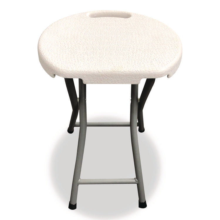 Rough n Ready Folding Stool, Backless, Supports Up to 300 lb, 18" Seat Height, White Seat, Charcoal Base, 4/Carton