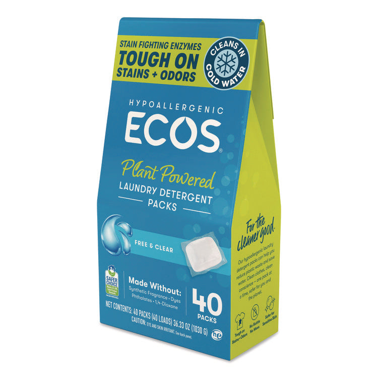 Laundry Detergent Packs, Free and Clear, 40/Pack
