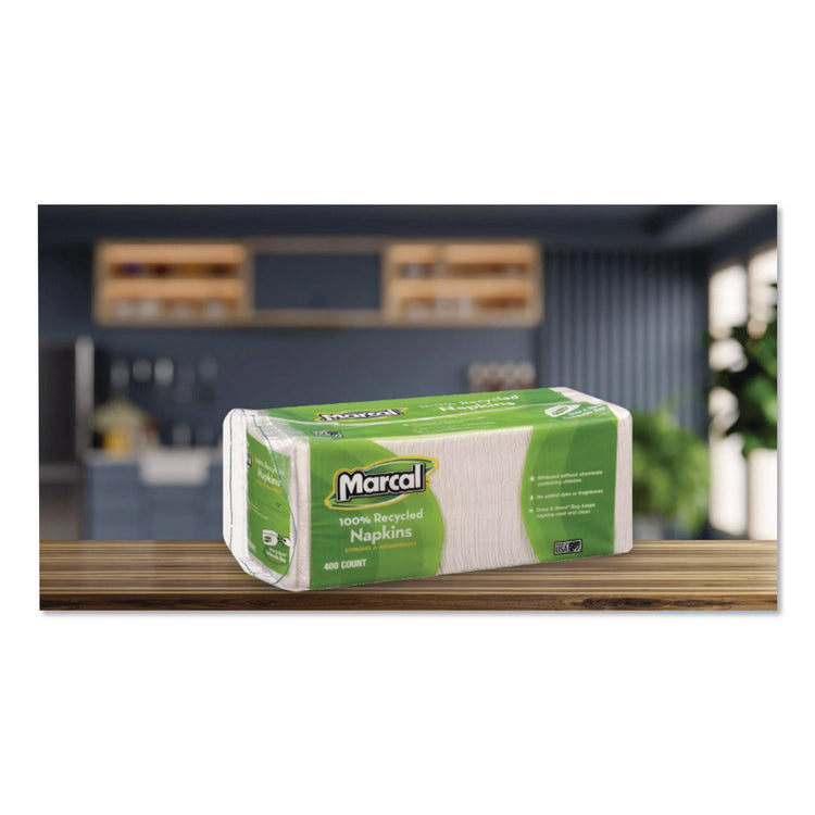 100% Recycled Luncheon Napkins, 1-Ply, 11.4 x 12.5, White, 400/Pack