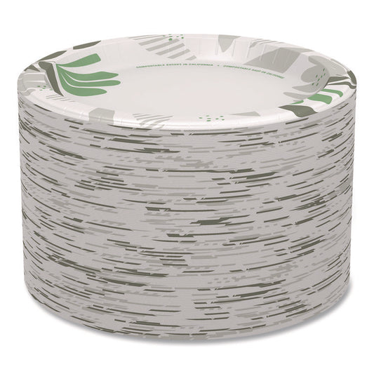 Pathways Soak Proof Shield Heavyweight Paper Plates, WiseSize, 10.13" dia, Green/Burgundy, 500/Carton
